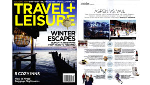 "Travel and Leisure" magazine cover and article about winter escapes