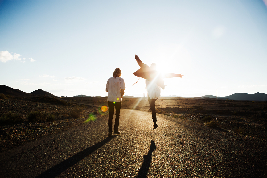 Two people on the road