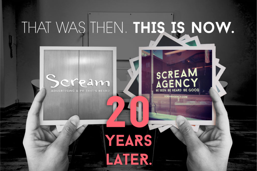 Scream Agency then and now 20 years graphic