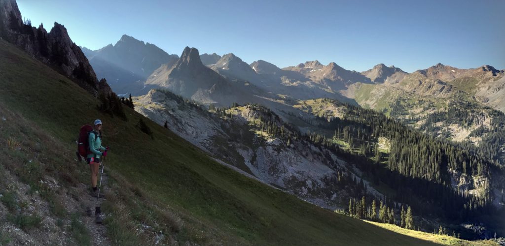 Girl hiking in mountains