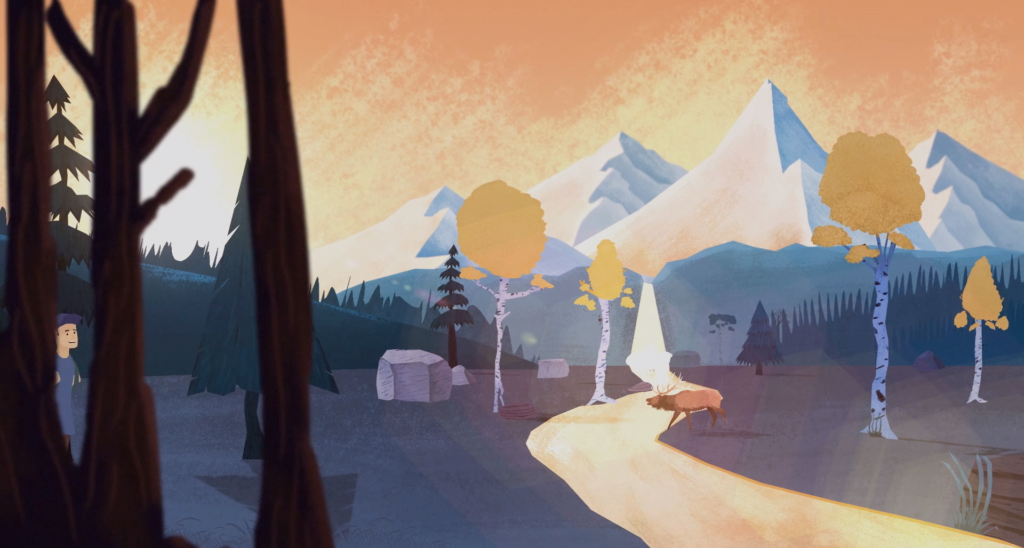 Trees and mountain background for animation by Botka Collective