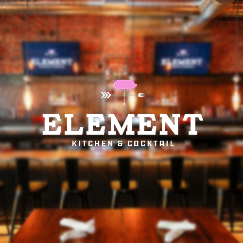Blurry restaurant with Element Kitchen & Cocktail logo on top