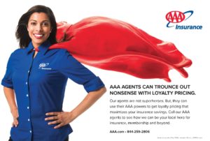 AAA insurance hero cape in air ad