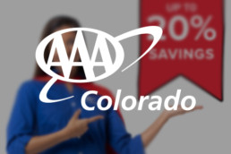 Blurred woman and banner with AAA Colorado logo on top