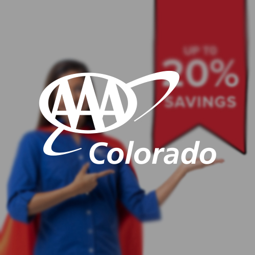 Blurred woman and banner with AAA Colorado logo on top