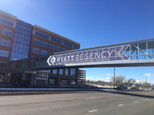 Hyatt Banner on Pedestrian Bridge